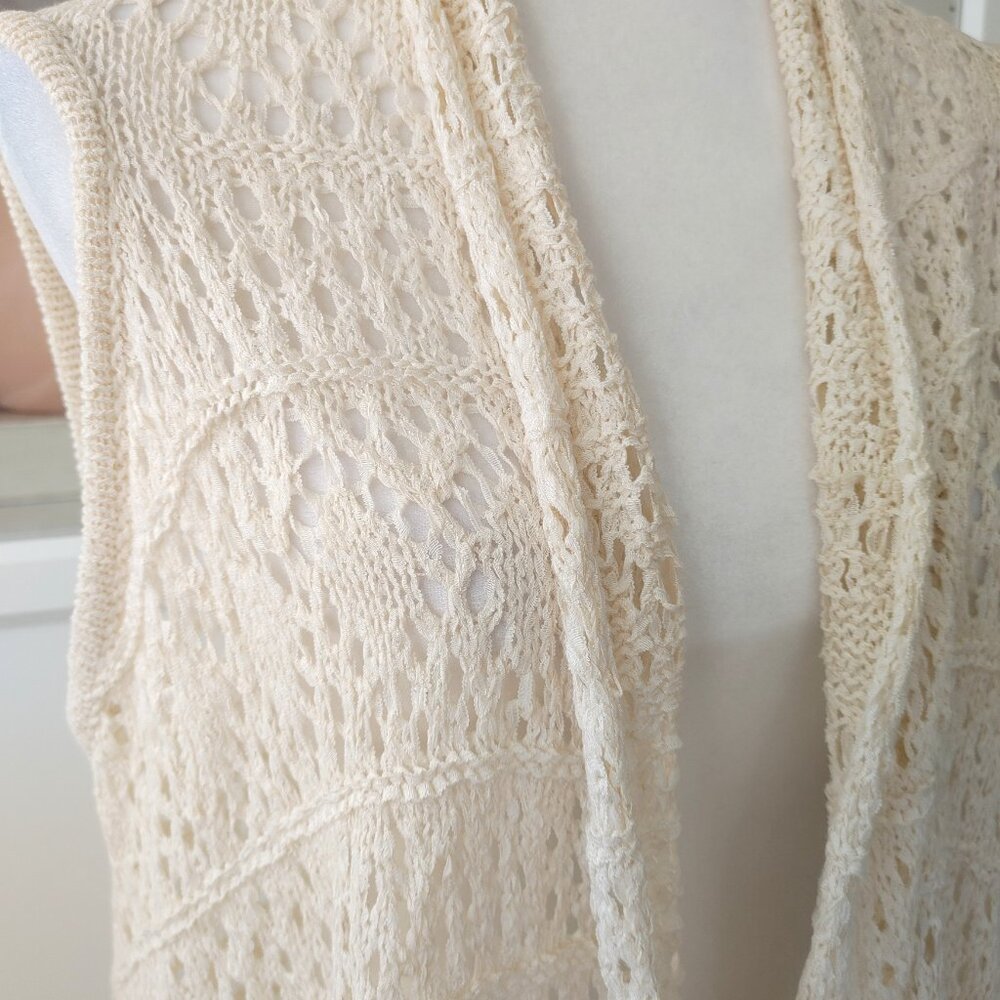 NWT Forever 21 Long Sleeveless Knit Cardigan - Cream Duster Vest - OS - Picture 2 of 3